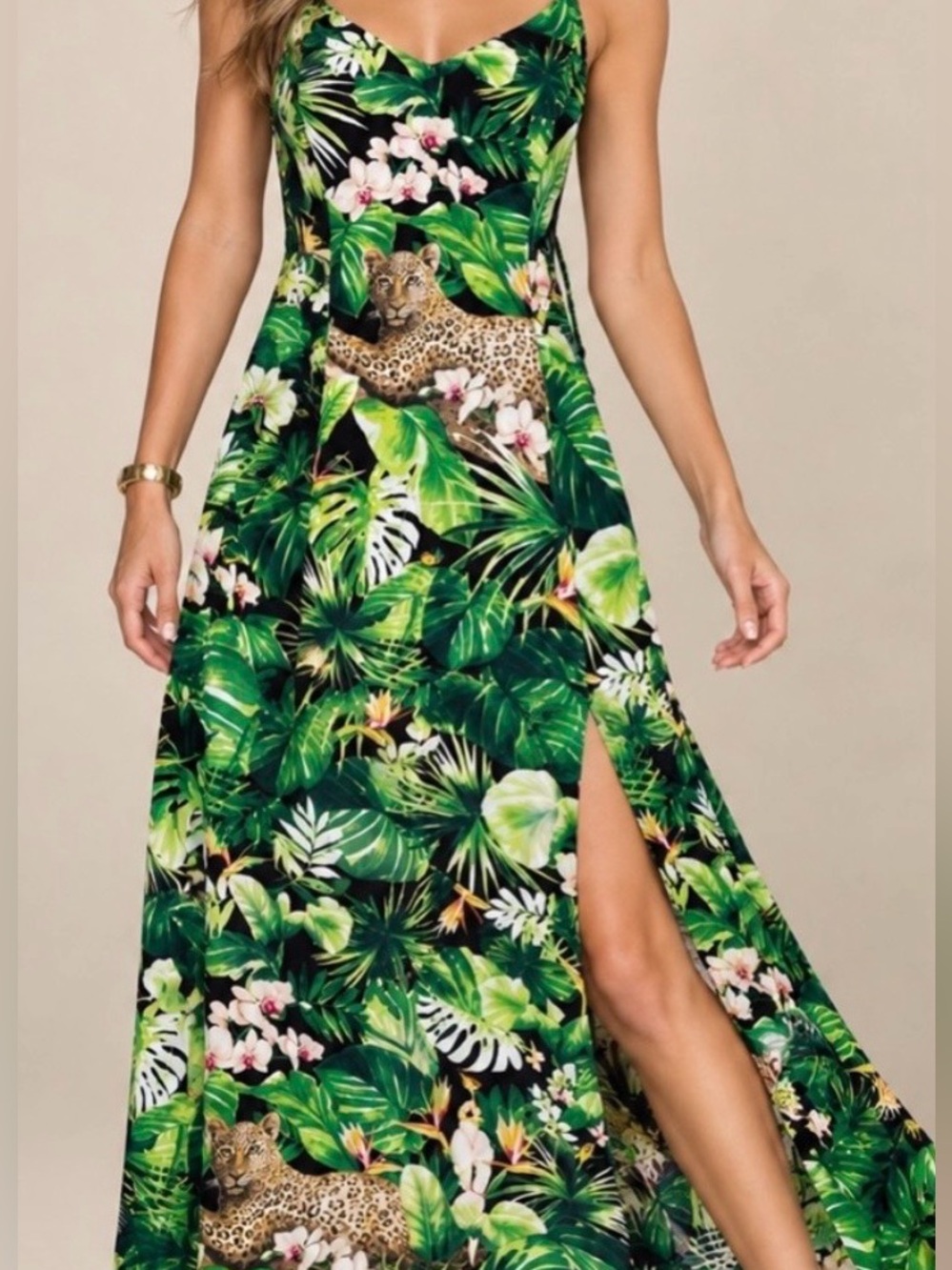 💚NWT WHBM Jungle Scarf Tie Back Maxi Dress 🌴🐅
